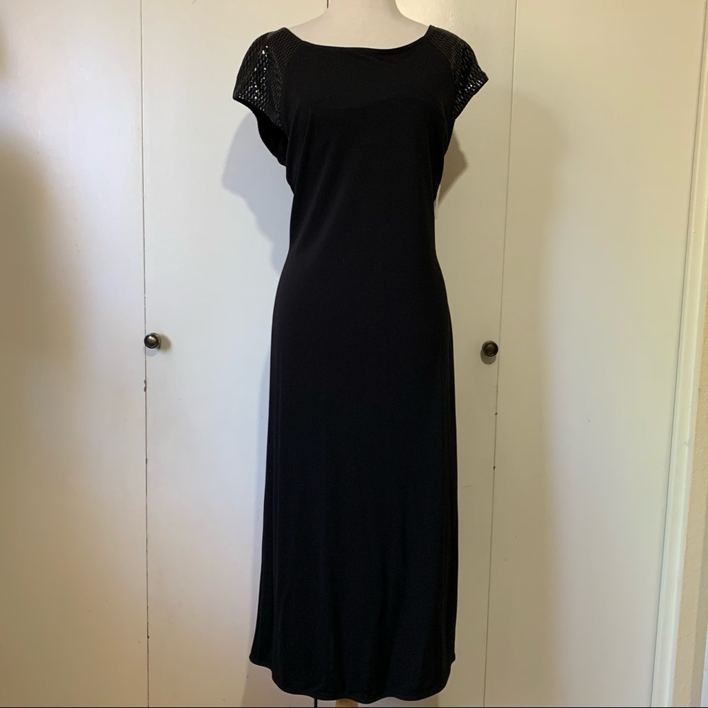 Anne Klein Black Midi Embellished Sleeve Dress